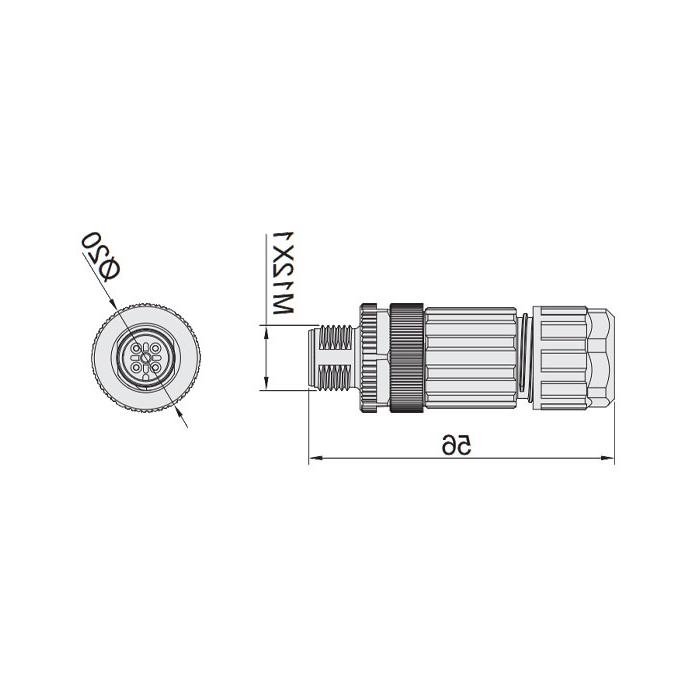 M12 4Pin, straight male, food grade, screw connection, 64F129