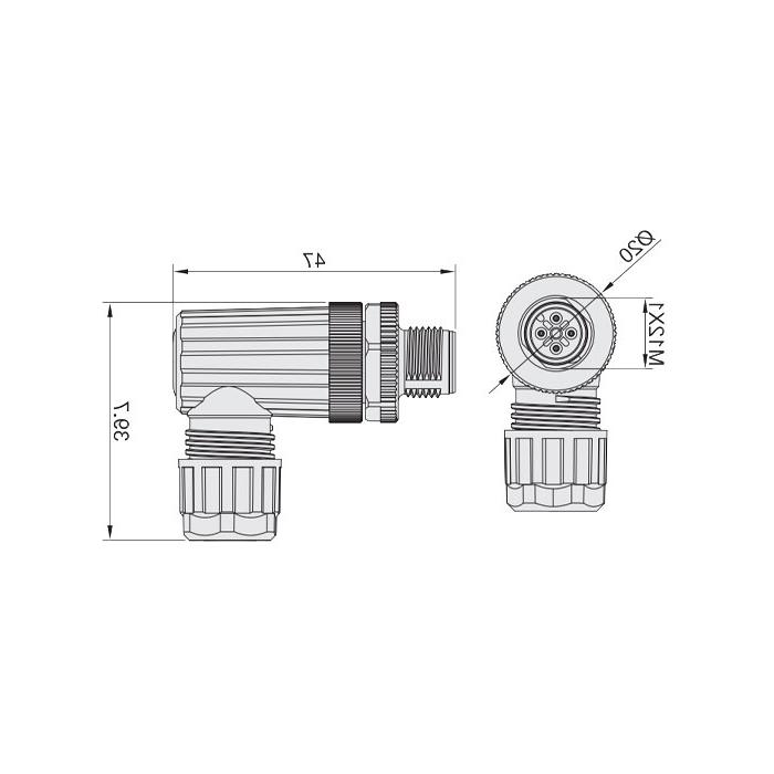 M12 4Pin, male 90°, food grade, screw connection, 64F189