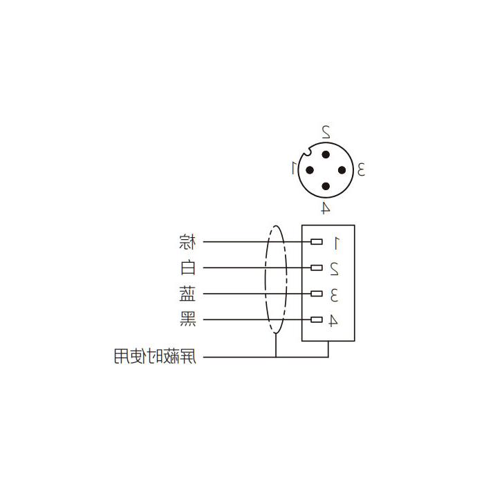 M12 4Pin, male head 90°, high temperature resistance 120 ° C, single-end precast PUR柔性电缆、黑色护套、64H161-XXX