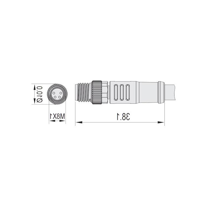 M8 4Pin, straight male, single-end precast cable, PUR material, orange sheath, 63T561-XXX